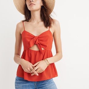 Madewell Silk Tie-Front Keyhole Cami Top